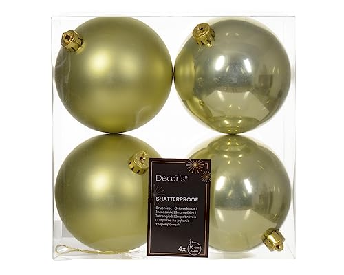 Kaemingk Weihnachtskugeln Kunststoff 10cm 4 Stück - klassisch & bruchsicher - Christbaumkugeln Weihnachtsbaumkugeln für Weihnachten - Christbaumschmuck & Weihnachtsbaumschmuck - Pistaziengrün