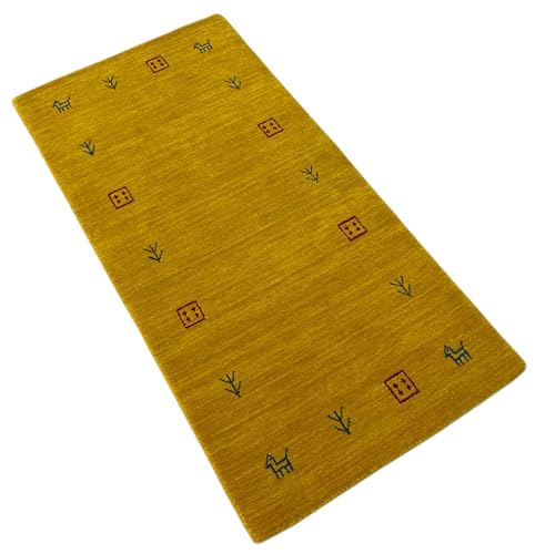 Orientteppich Gold Gabbeh Teppich 100% Wolle Loom Handgefertigt 70x140 cm