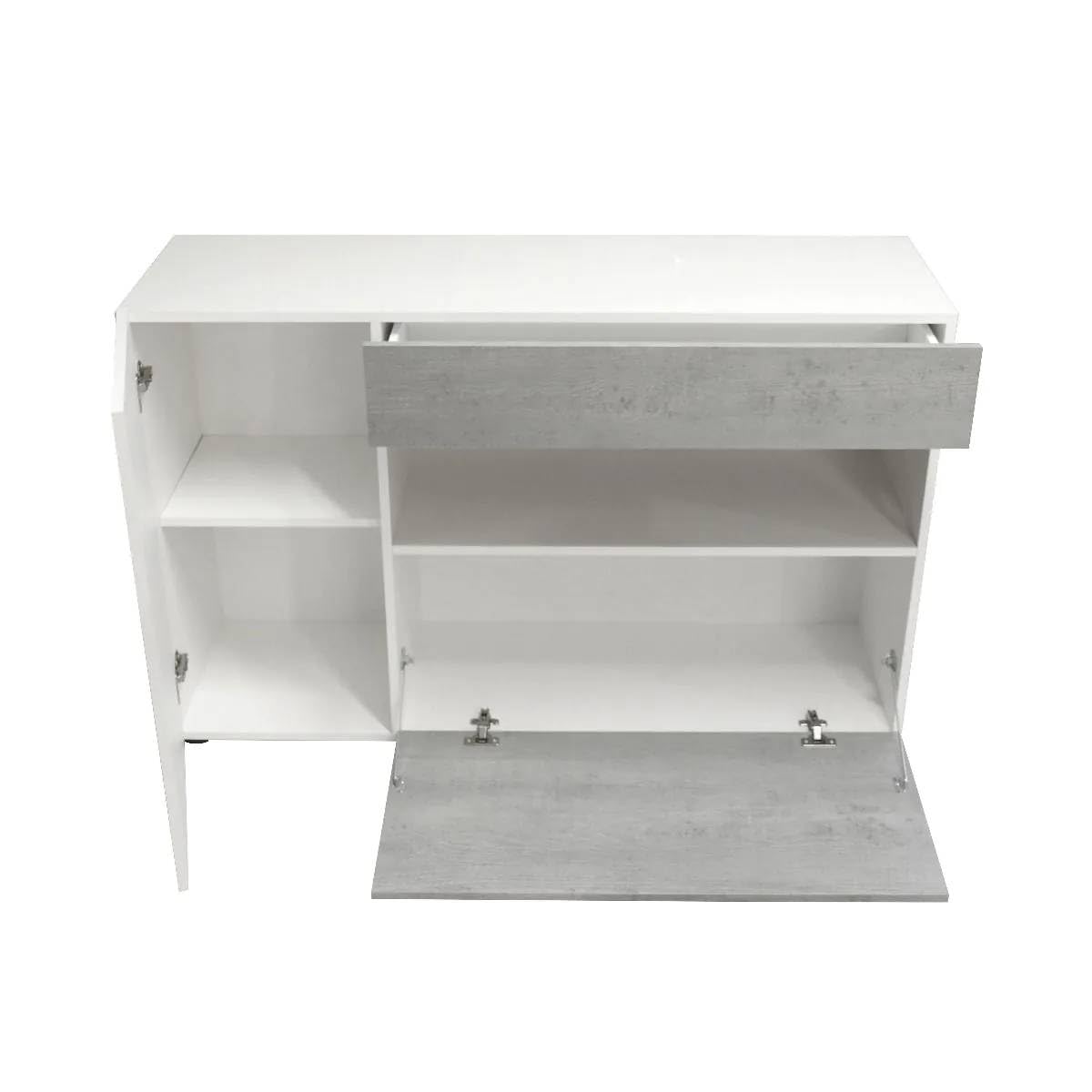 Bissolo Casa Credenza Moderna con 1 Cassetto e 2 Ante – Mobile Contenitore in Legno Bianco Effetto Cemento 130 X 41 X H. h.81