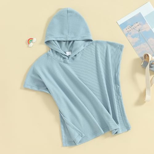 Kids Swim Cover up Girls Boys Waffle Towel Poncho Swimsuit Coverups Or Beach Pool Bath (Blue, 5-6 Years)3