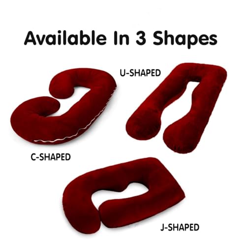 Image of C-Shaped Sleeping Pregnancy Pillow| Removable Velvet Covers| PregnoCare Fibres| Baby Shower Gift, Maternity, Nursing| Full Body Soft-Support Bump, Head, Back, Shoulder, Hips, Legs and Belly (Red)