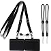 ID Badge Holder Leather with Neck Lanyards Black Detachable Buckle Breakaway Strap,2-Sided Horizontal PU Card Badges Holders with 1 ID Window and 2 Card Slot 2 Piece 22" Polyester -2 Pack Black