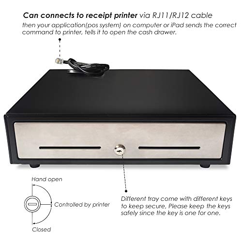 Beelta 16" Pos Cash Drawer Stainless Steel Front,Removable Tray,5Bill/5Coin,Rj11 Cable Included,Key Lock,24V,Bk1616B #TOP4
