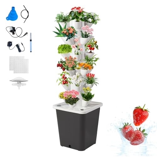 Sistema de cultivo hidropónico hidropónico Torre 30 Pods Aeroponic Tower Garden para hierbas, frutas y verduras en interiores, kit de cultivo de verduras Smart Garden con depósito de agua de 10 litros