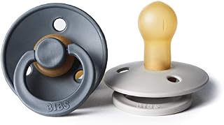 BIBS BPA-Free Natural Rubber Baby Pacifier | Made in Denmark (Iron/Sand, 0-6 Months)