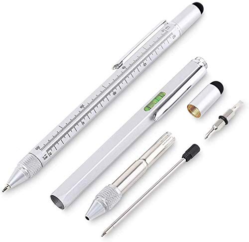 6-in-1 Multi Tool Pen for Men Touchscreen Stylus Ruler Level Phillips Screwdriver Flathead and Ballpoint Pen for Engineer Woodworker Perfect Mens Birthday EDC