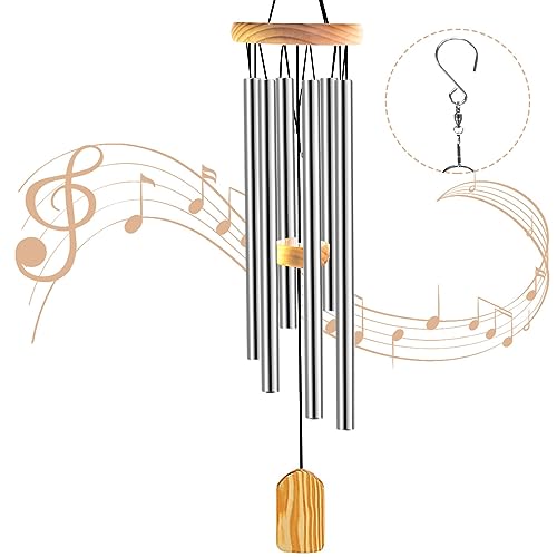 JelyArt Wind Chimes for Garden, Wind Chime Outdoor Garden Wind Chimes with Hook, 6 Aluminum Alloy Tubes, Mum Gifts Patio Backyard Ornament Decor(Silver)
