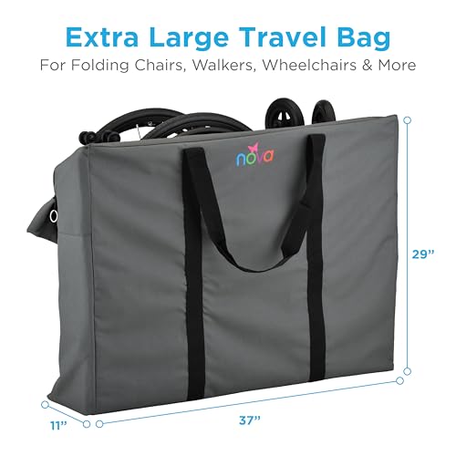 NOVA Extra-Large Heavy Duty Travel Bag for Rollator Walkers, Transport Chairs & Wheelchairs with Fold-Down Back, Water-Resistant Folding Mobility Aid Case with Long Handles 37"x29"x11", Gray2
