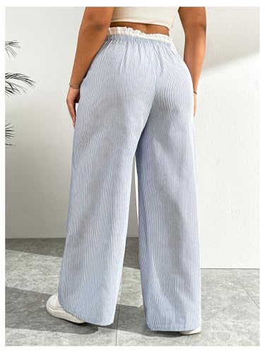 OYOANGLE Women's Plus Size Striped Wide Leg Pants Drawstring Waist Casual Trousers Lounge Pants2