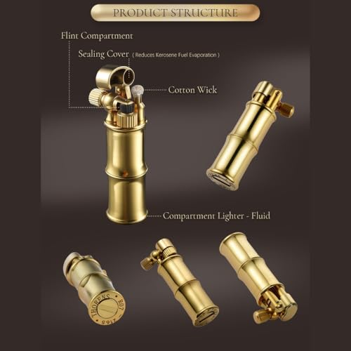 Image of Smoke King Vintage Windproof Trench Lighter Brass & Copper Alloy, Leak-Resistant, Collector-Ready Bamboo Design (Fuel Not Included)