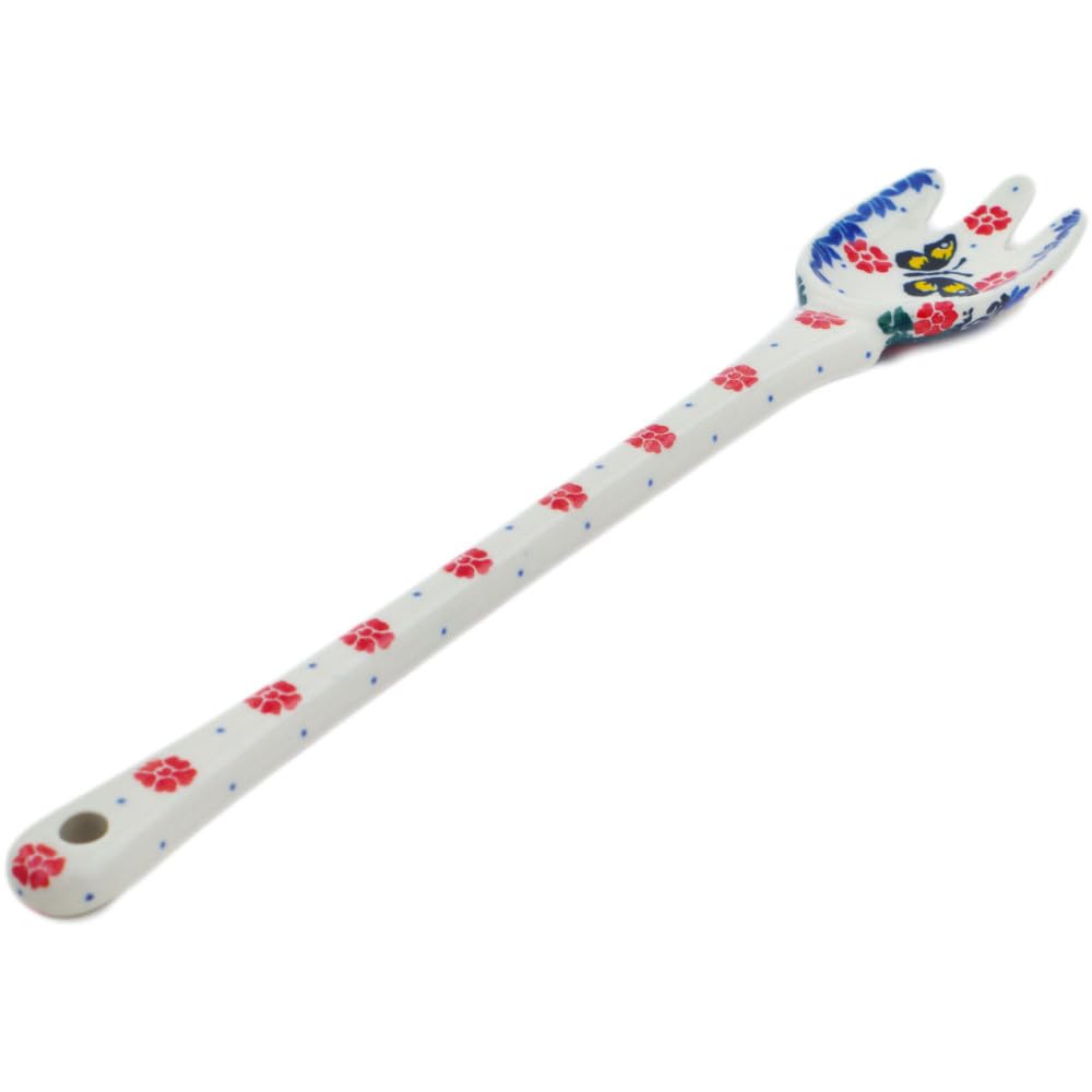 Authentic Polish Pottery Fork in Yellow Butterfly Design Handmade in Boles?awiec Poland by Ceramika Artystyczna + Certificate of Authenticity