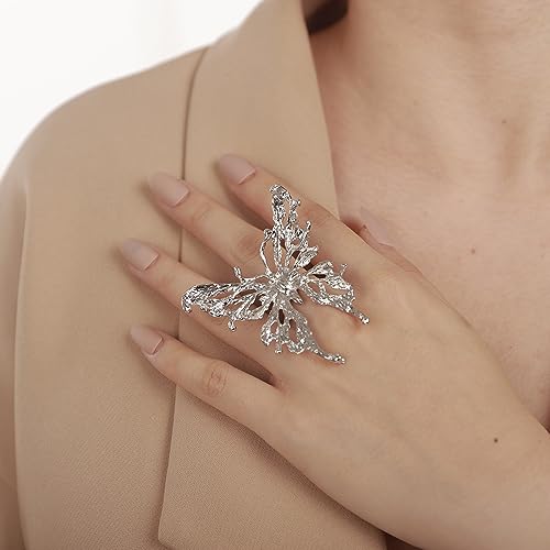 Aimimier Exaggerated Big Crystal Butterfly Ring Open Wedding Butterfly Jewelry for Women3