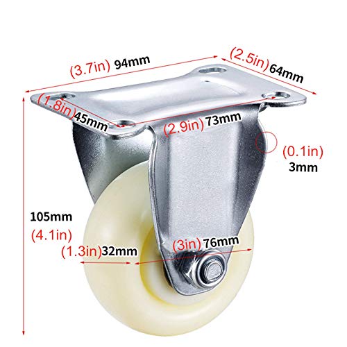 Roulettes robustes pivotantes nylon 76mm double roulement composants chariot industriel - 3