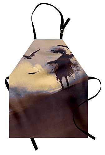 Mandiles Horror, Alma Oscura De Una Película De Miedo En Las Colinas Con Nubes Y Crows Volando Imprimir Ajustable Apron Con 2 Bolsillos Delantal Para Barbacoa Cocinar Peluquero