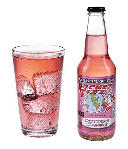 Rocket Fizz Cotton Candy Soda Flavor | Cane Sugar | Craft Soda Pop Drinks | 12 oz in Glass Bottle (Single Bottle)