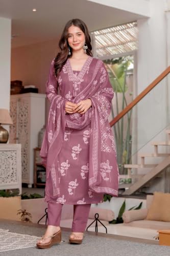 Image of PARTHVI Women's Pure Cotton Straight Kurta Set with Palazzo Pants & Dupatta|Ethnic wear|Kurta Set for Women