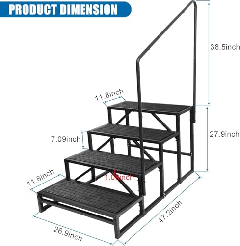 Image of RV Step with Handrail, 4-Step Stable Heavy Duty Universal Stair