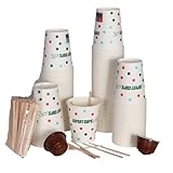 EXPERT Gobelets Jetables 9oz avec Agitateurs en Bois Offerts - Lot de 500, Idéals pour Café, Thé, Jus et Boissons Froides, Parfaits pour Événements, Réunions et Fêtes