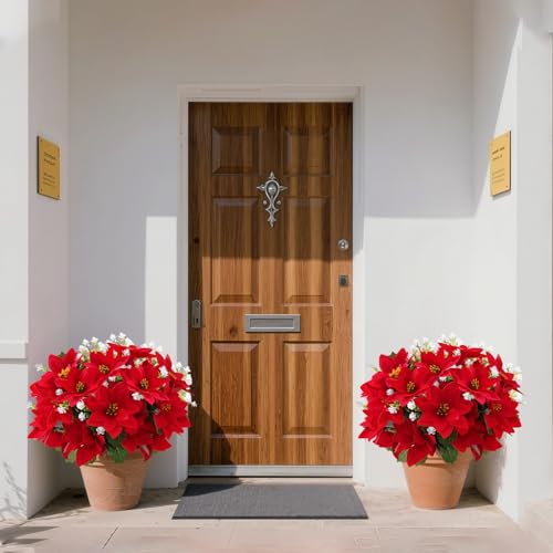 WOBUBU 14'' Poinsettias Artificial Christmas Flowers for Outdoors,12 Bundles Mixed Fake Red Silk Flowers Faux Plastic Plants UV Resistant for Home Garden Porch Patio Outdoor Indoor Decor WOBUBU 14'' Poinsettias Artificial Christmas Flowers for Outdoors,12 Bundles Mixed Fake Red Silk Flowers Faux Plastic Plants UV Resistant for Home Garden Porch Patio Outdoor Indoor Decor