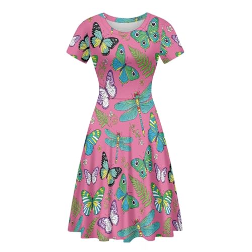 Image of AFPANQZ Womens Casual Summer Lightweight Vintage Dress Short Sleeve Midi Dress Knee-Long Luxury Formal Dress