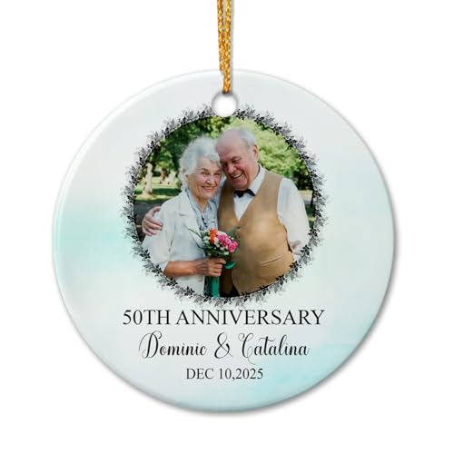 Personalized 50th Anniversary Ceramic Ornament Christmas 2025, Our Christmas As Mr & Mrs Ornament, 50th Anniversary Ceramic Ornament Gifts, Customized Date Name & Photo Mr Mrs Together Xmas Ornament