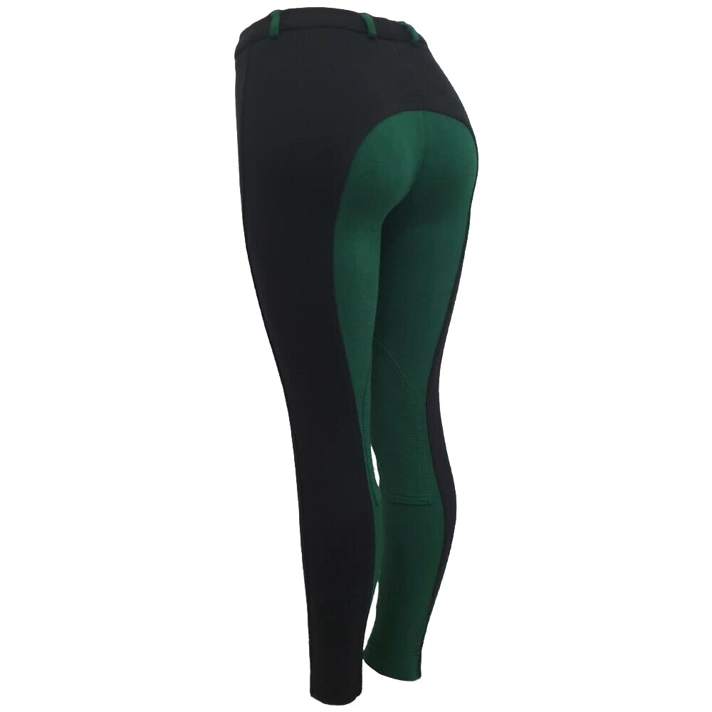 Astile Equestrian Horse Riding Ladies Soft Stretchy JODPHURS/Jodhpurs JODS JODHPHURS (Black/Green, UK 18 (Waist 36''))