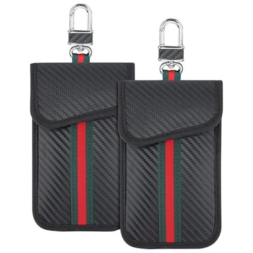 Bolsa para llaves de coche, 2 uds., funda para llaves para coche, llave Rfid de fibra de carbono de 3, 5x5, 5 pulgadas, funda antirrobo con llavero para seguridad