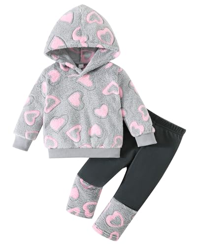 Image of Jecson Toddler Girl Clothes Baby Girl Fleece Hoodie Outfits Thick Thermal Winter Leggings 2Pcs Clothing Sets 6M-4T