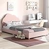 Costzon Twin Bed Frames for Kids Upholstered Wooden Kids Bed wAdjustable Headboard Slats Support 660 LBS Weight Cap No Box Spring Needed Easy Assembly Twin Platform Bed Frame Pink Cloud