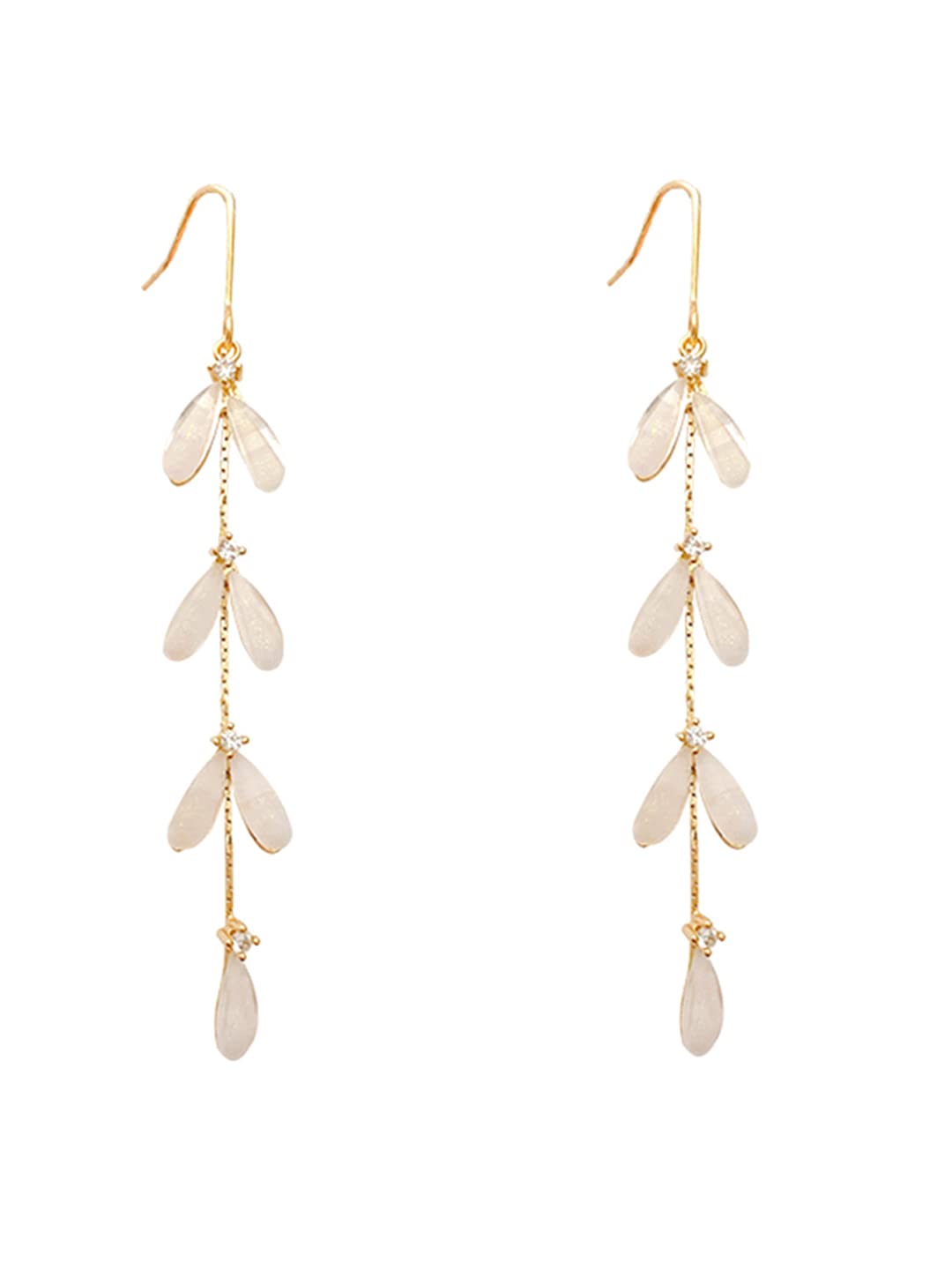 Yellow ChimesEarrings For Women White Color Stone Studded Leaf Designed Drop Dangle Earrings For Women and Girls