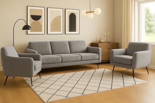 A&J MöbelLand GmbH Polstergarnitur Benito: 3-Sitzer Sofa + 2 Sessel – Wohnzimmer Set, modernes Design, Bonellfederkern, langlebige Qualität, Bezug in Grau A&J MöbelLand GmbH Polstergarnitur Benito: 3-Sitzer Sofa + 2 Sessel – Wohnzimmer Set, modernes Design, Bonellfederkern, langlebige Qualität, Bezug in Grau