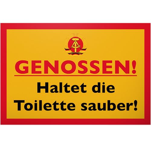 DankeDir! Genossen Toilette sauber DDR - 30 x 20 cm Schild - lustig WC Schild zum aufhängen Kloschild Toilettenschild Klo Schild - Deko Gäste WC Türschild Herren Wand Gästetoilette
