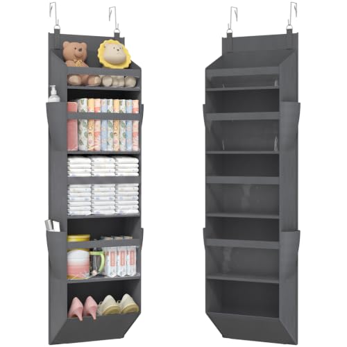 Lifewit Türorganizer Hängeorganizer, 5 Regal klar Fenster hängende Lagerung mit 4 Seitentaschen, Tür Organizer, Hängeaufbewahrung Benutzt für Bad, Schlafzimmer, Wohnheim, Grau,140 cm(H), 1 Pack