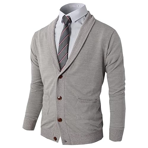Mens Casual Open Front Long Sleeve Button up V-Neck Knitted Sweaters Causal Slim Fit Cardigans Pocket