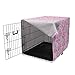 Ambesonne Cartoon Dog Crate Cover, Bows and Bootes Buttons Ribbon Elements Birthday Theme on Tartan Display, Easy to Use Pet Kennel Cover for Medium Large Dogs, 42 Inch, Pale Pink and Mauve