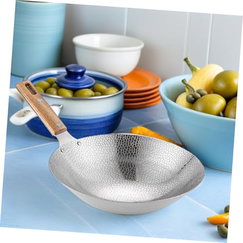 Wok de acero inoxidable con mango de madera miniatura 7