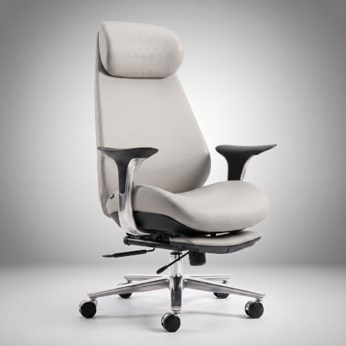 Image of Drogo Amara Ergonomic Office Chair for Work & Home- Luxury Semi-Silicone Leather, 5cm Seat Depth Adjustment, Curved Headrest, PU Aluminium Armrest, 135 Recline with 3 Lock Positions, Footrest (Beige)