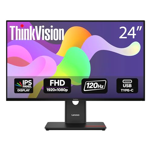 Image of Lenovo ThinkVision T24-40 24 inch Full HD IPS Monitor HDMI DP VGA | Up to 120Hz | VESA Mount | Office Business Displays | W /MAJ Deskpad | 2 Pack