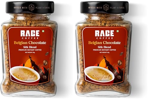 Image of Rage Coffee Silk Blend Instant Coffee | Belgian Chocolate Silk Blend Flavoured Coffee 60 GMs | Premium, Bold & Smooth (Pack of 2)
