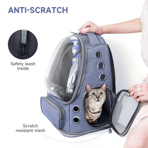 Image of Cat Backpack Carrier, Breathable Cat Carrier Large Space Bubble Pet Backpack for Kitty Small Dog up to 15lbs, Transparent & Foldable Pet Carrier for Travel Hiking (Blue)