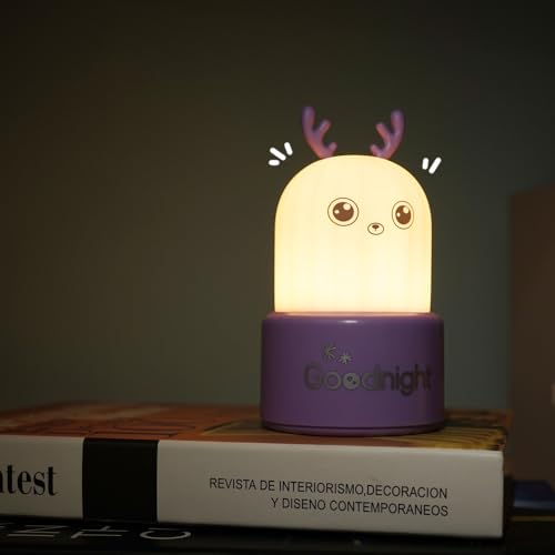 Image of QANYI Little Deer Night Light, Portable Silicone Color Changing Elk Animal Lamps, Rechargeable Bedside Dimmable Lamp for Breastfeeding, Easter Gifts Ideal for Toddler Baby Kids Blue Decor Purple