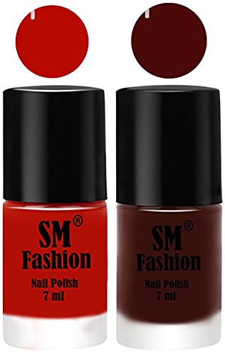 Image of Long Lasting Nail Polish | Nail Paint Combo 7 ml Each) - Set of 2 Red Orange-Wine