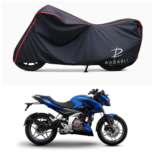 Image of Waterproof Bike Body Cover Compatible for | Bajaj Pulsar N160 ABS BS6 | Taffeta Fabric, Red Piping Design, Bottom Elastic Fit | Dustproof, Sun UV & Rain Protection for All Bikes