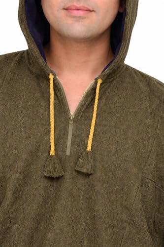 Image of Exotic India Men's Woolen Blend Kashmiri Phiran with Hood | Pure Wool Long Overcoat-Oversized Phiran for Men