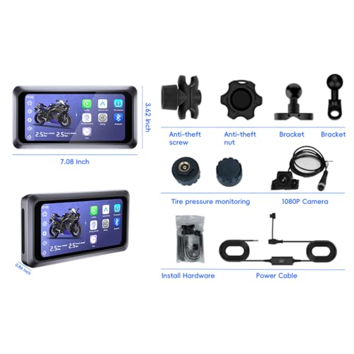 XRC TECH Tela veicular para motocicleta com navegação GPS CarPlay/Android Auto, pressão dos pneus em