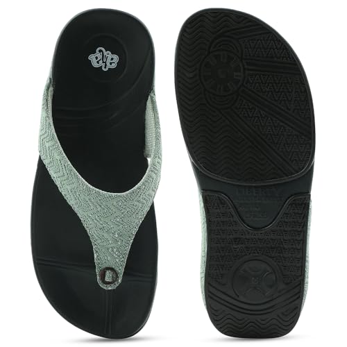 Image of Liberty A-HA Peach & Green Flip-Flops for Women - PU Slip-On