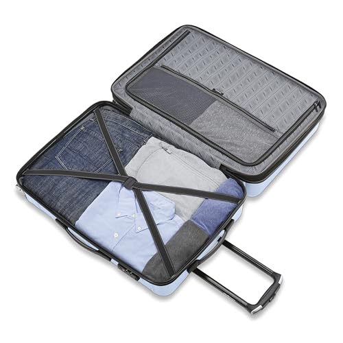 Image of Samsonite Omni 2: 24-Inch Medium Checked Hardside Luggage with 360 Spinner Wheels - Scratch Resistant Hardshell - TSA Lock - Expandable Polycarbonate Shell for Lightweight Travel - Pale Blue