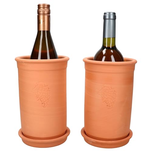 MamboCat | Lot de 2 refroidisseurs à vin + soucoupes | Ø 12,5 cm | Hauteur 20,5 cm | Refroidisseur de bouteilles pour eau, vin et champagne | Terre cuite |...
