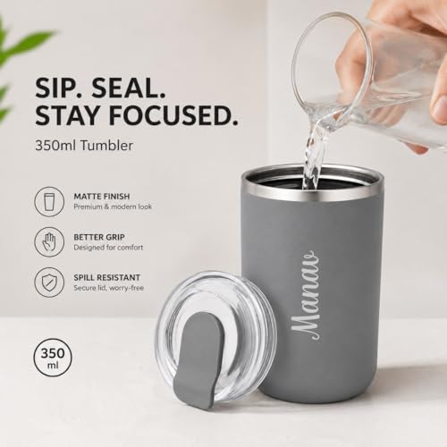 Image of Giftana Personalized Diary with Pen, Coffee Tumbler 350ml, Water Bottle 750ml, Keychain, Card holder Gift Set for Men and Women, 6 in 1 Personalised Corporate Gifting for Employee (Grey)