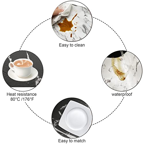 Leather Heat Resistant Placemats For Dining Table, Table Mats Set Of 6, Waterproof Pu Kitchen Place Mats, Soft And Non-Slip Lqi (Black+Marble) #TOP3